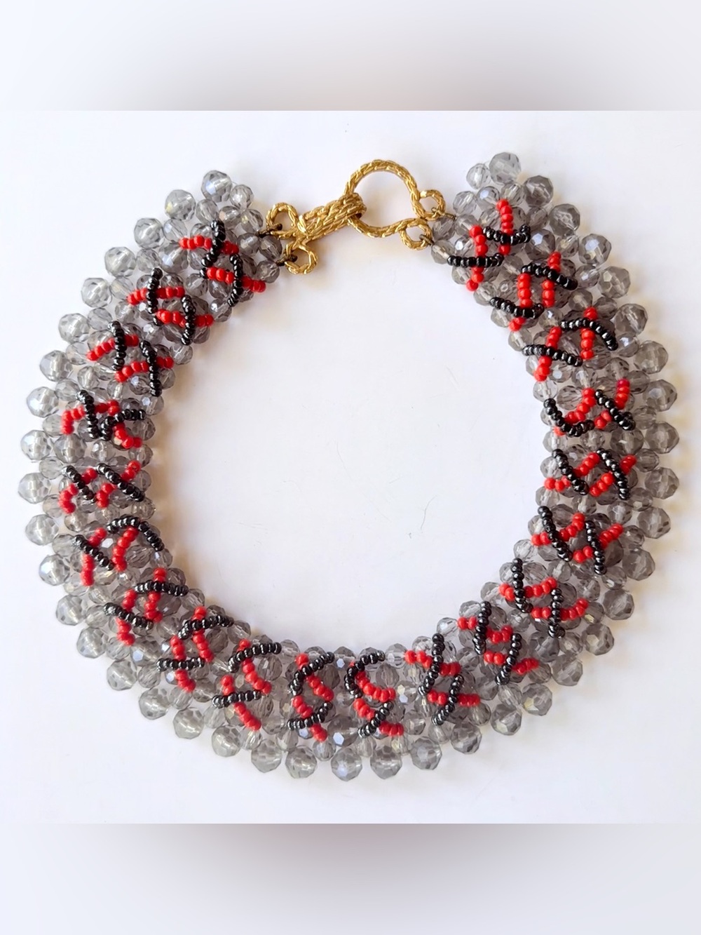 Vintage 1960s Coppola e Toppo Woven Faceted & Seed Bead Collar Necklace